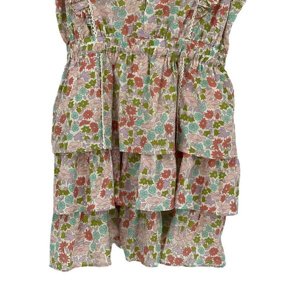 Love The Label Ines Ivory Tiered Ruffle Skirt Mini Dress Floral Ivory Medium NWT - Picture 6 of 11